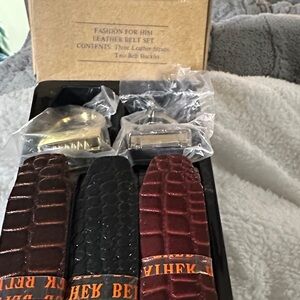 Vintage FASHION FOR HIM LEATHER BELT SET: 3 Leather straps 2 Belt Buckle